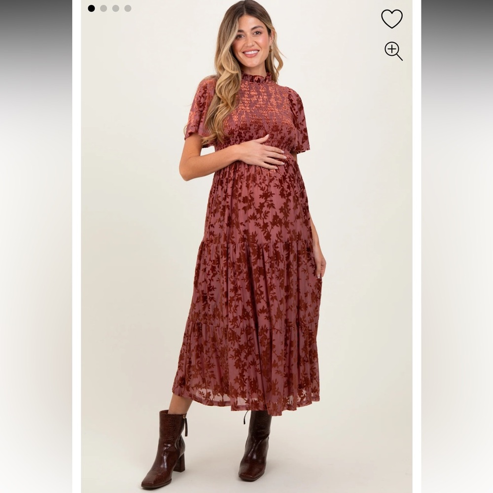Pink Blush Maternity Mauve Floral Velvet Midi Dress